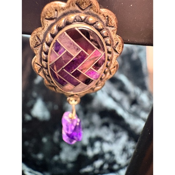 Carolyn Pollack Amethyst Inlay Necklace Pendant Earrings Set Sterling Silver 18" - Picture 8 of 15